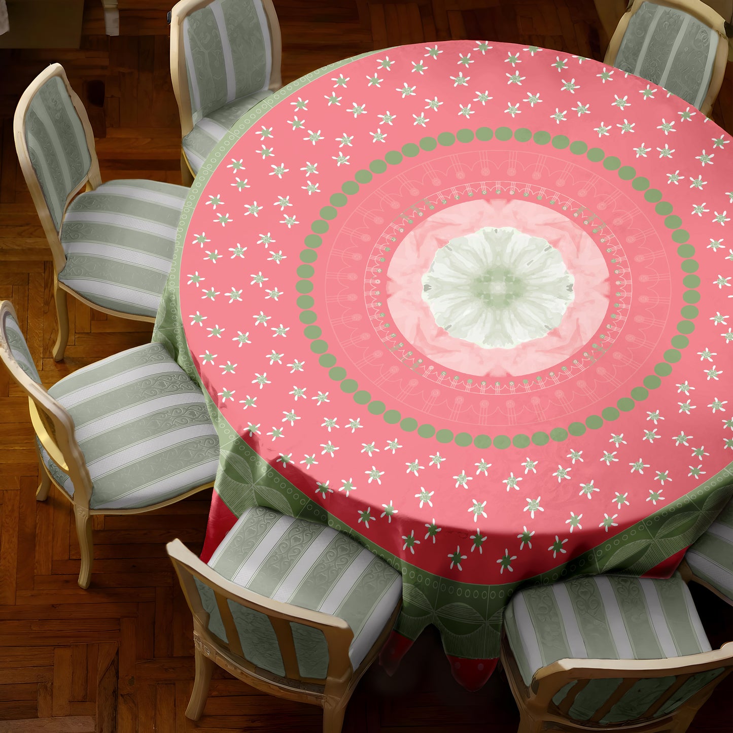 Strawberry and Mint 2,3m Round Tablecloth