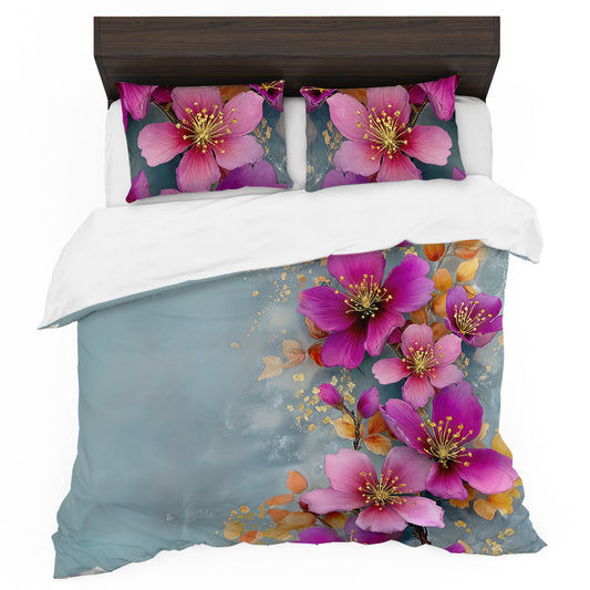 String of Pink Flowers Duvet Cover Set