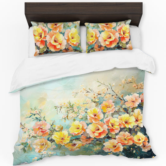 Subtle Orange Floral Duvet Cover Set