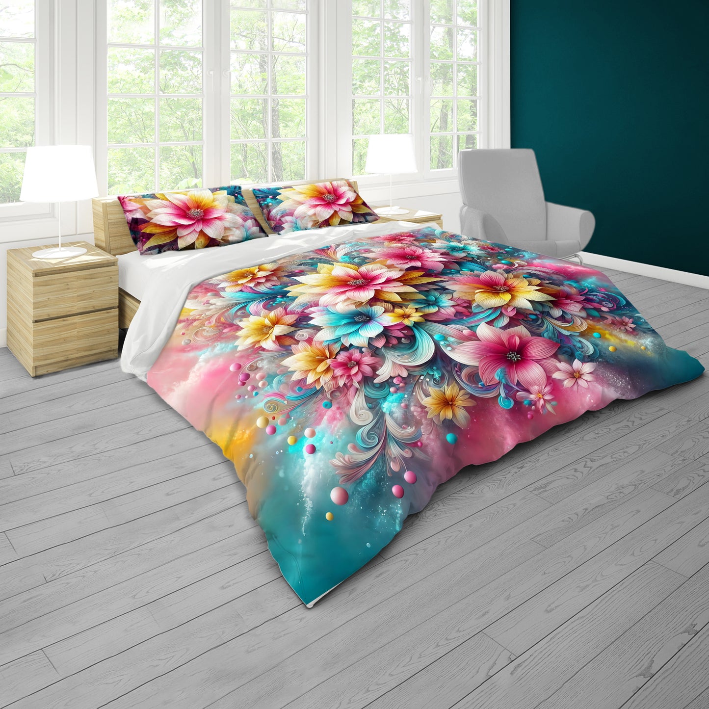 Subtle Pastel Daisies Duvet Cover Set