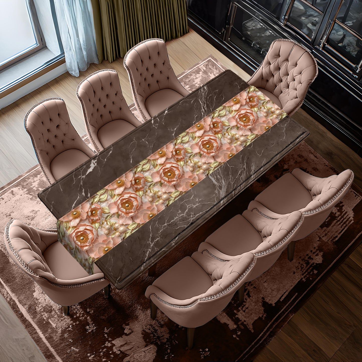 Subtle Peach Peonies Table Runner