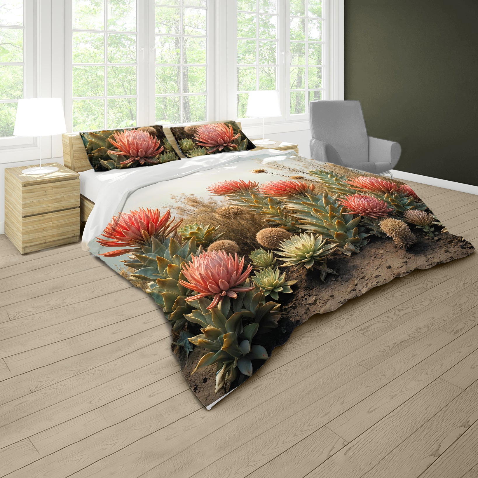 succulent duvet cover Succulent Metamorphosis Duvet Cover Set – Print with Passion Decor