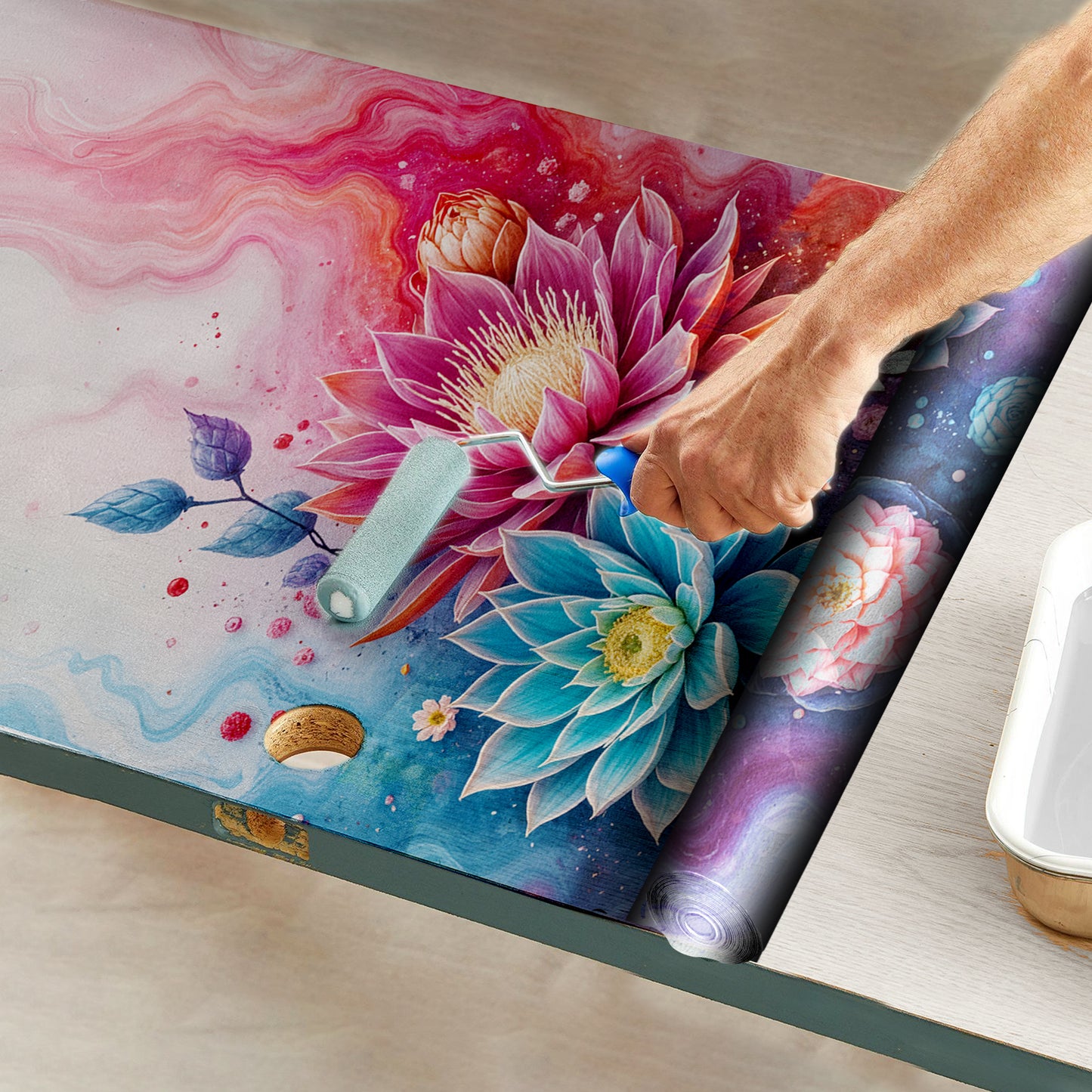 Succulent Protea Flowing Colors Door Decoupage