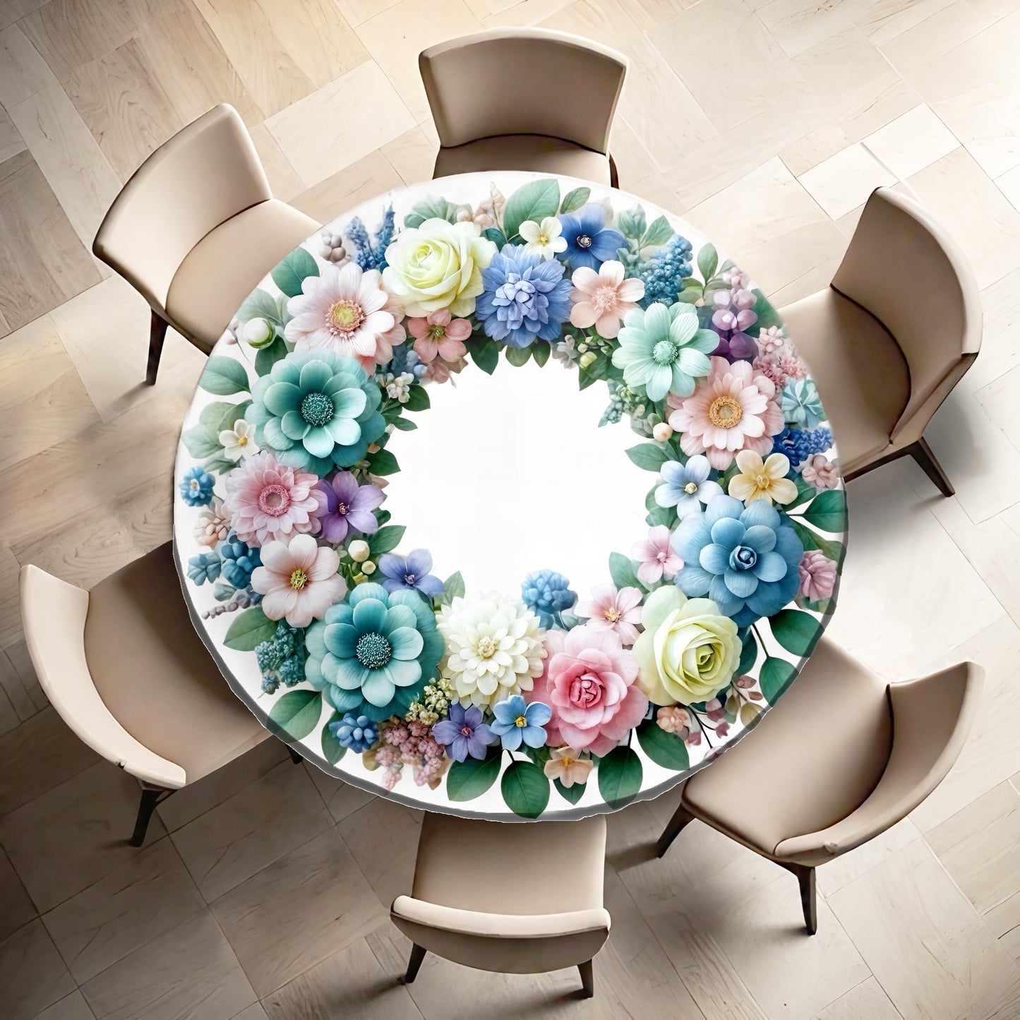 Summer Wreath  Round Tablecloth
