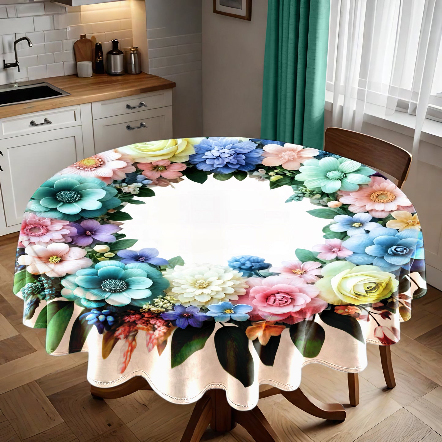 Summer Wreath  Round Tablecloth