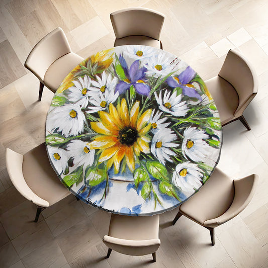 Sunflowers and Daisies By Stella Bruwer Round Tablecloth