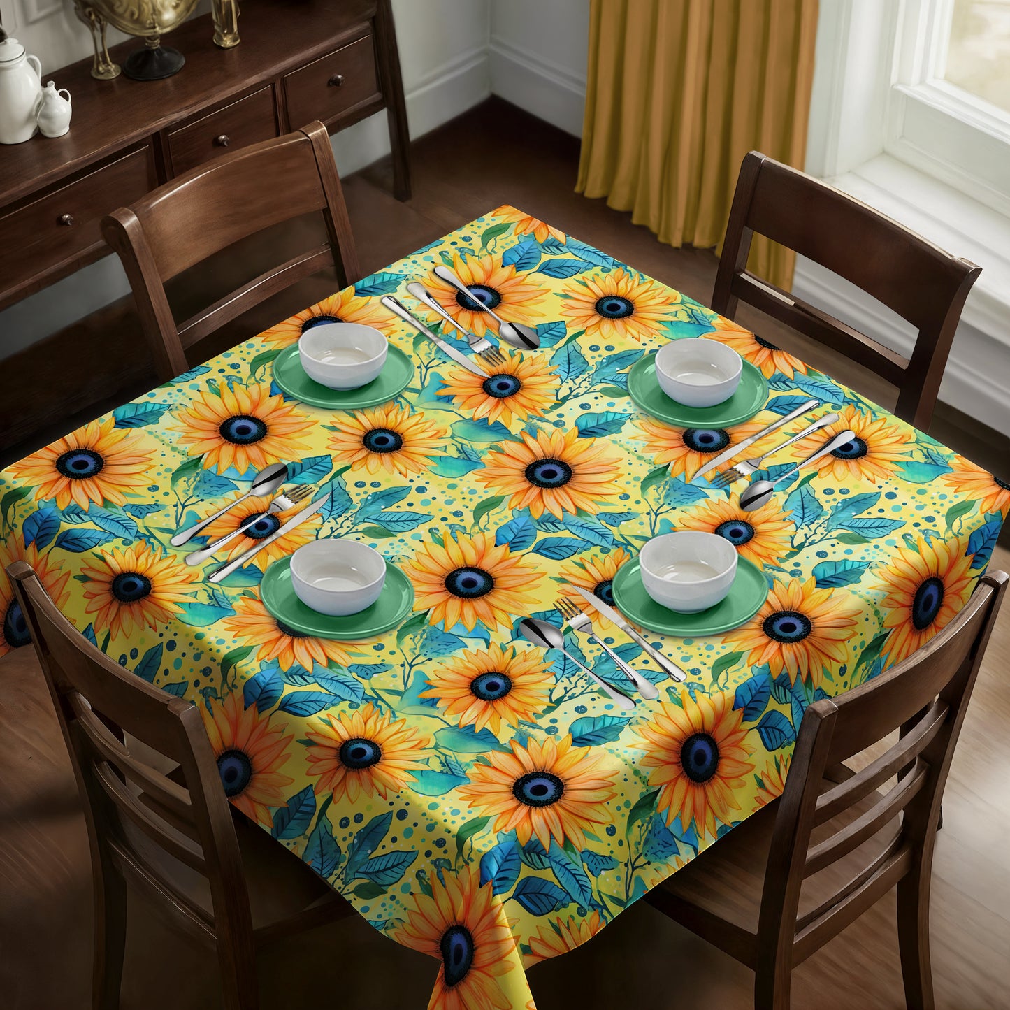 Sunflowers on Yellow Square Tablecloth