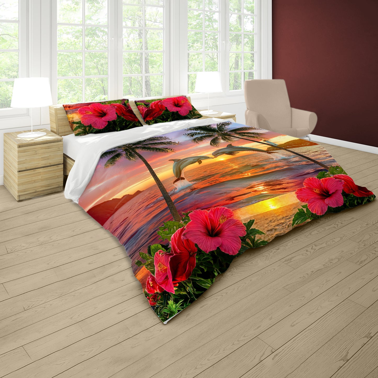 Sunlit Dolphin Splash Duvet Cover Set