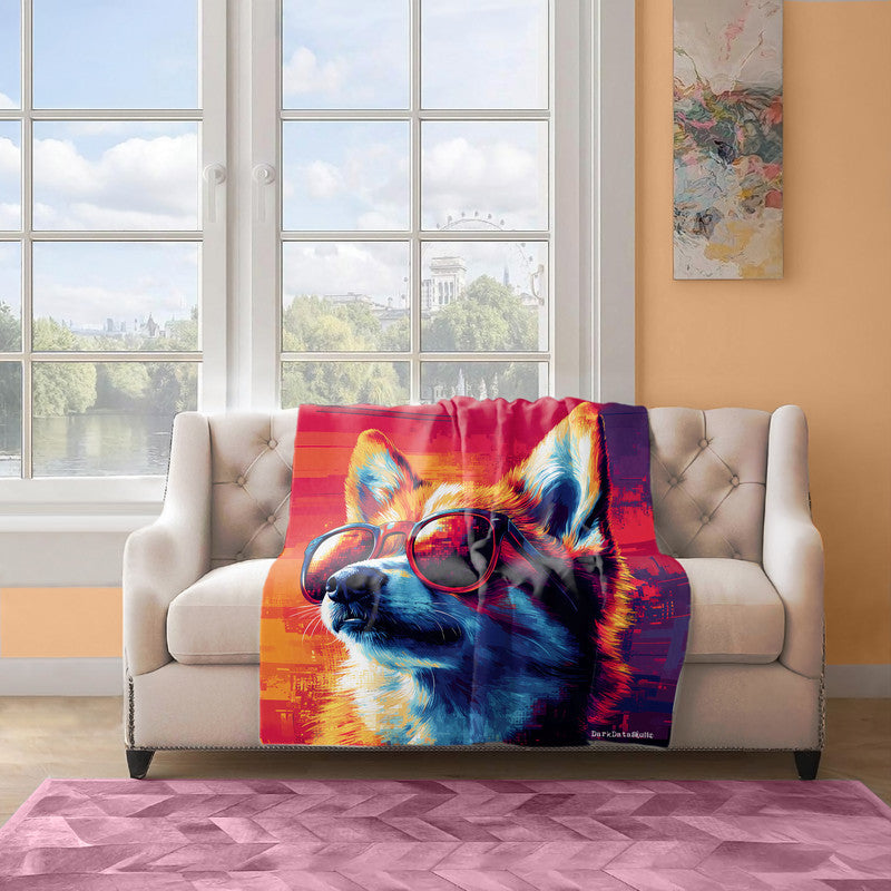 Sunset Shiba Light Weight Fleece Blanket by Wikus Schalkwyk