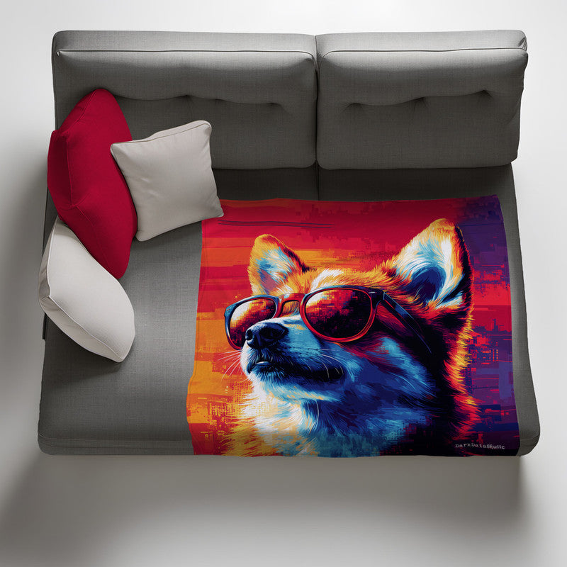 Sunset Shiba Light Weight Fleece Blanket by Wikus Schalkwyk