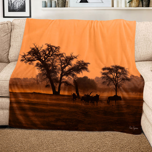 Sunset in the Kgalagadi Light Weight Fleece Blanket By Fanie Heymans
