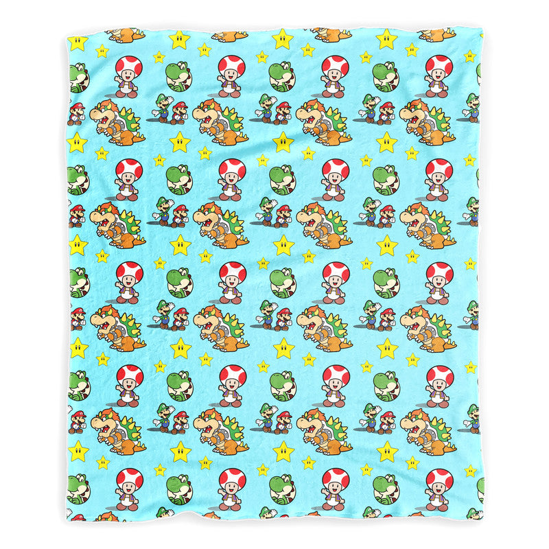 Super Mario And Friends Blue Minky Blanket