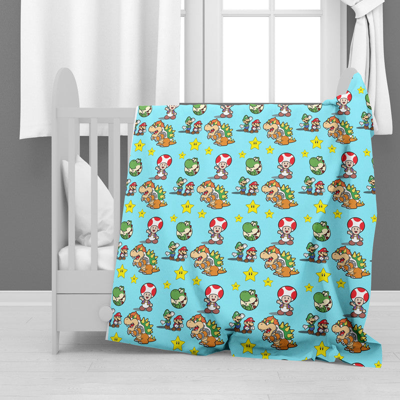 Super Mario And Friends Blue Minky Blanket