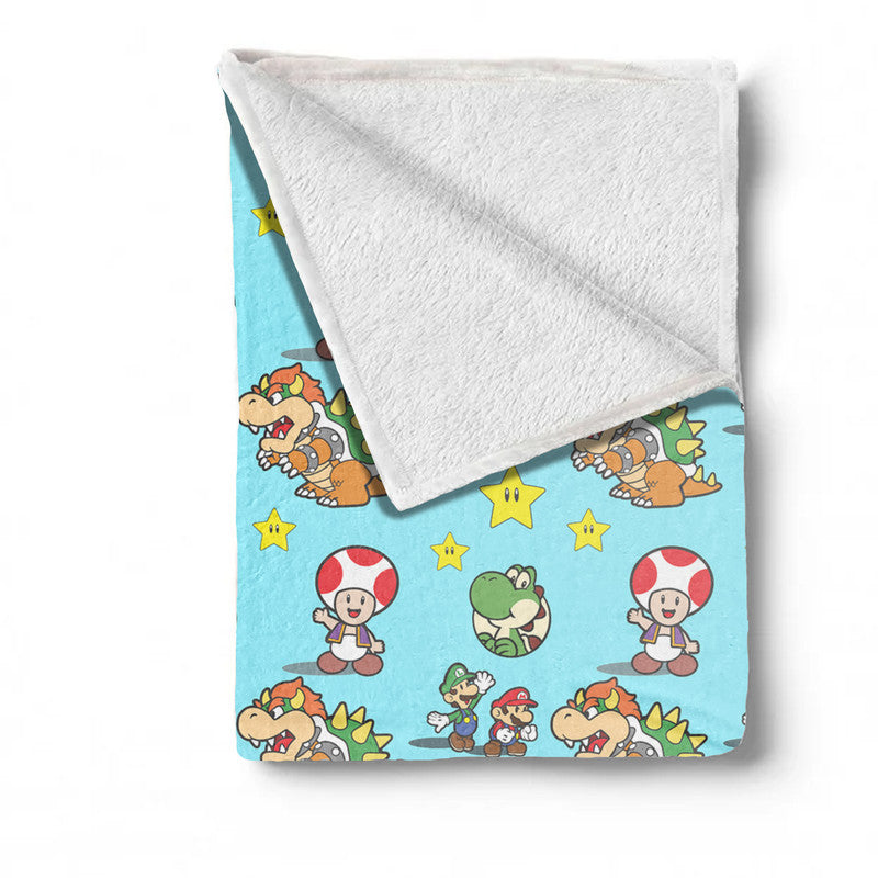Super Mario And Friends Blue Minky Blanket