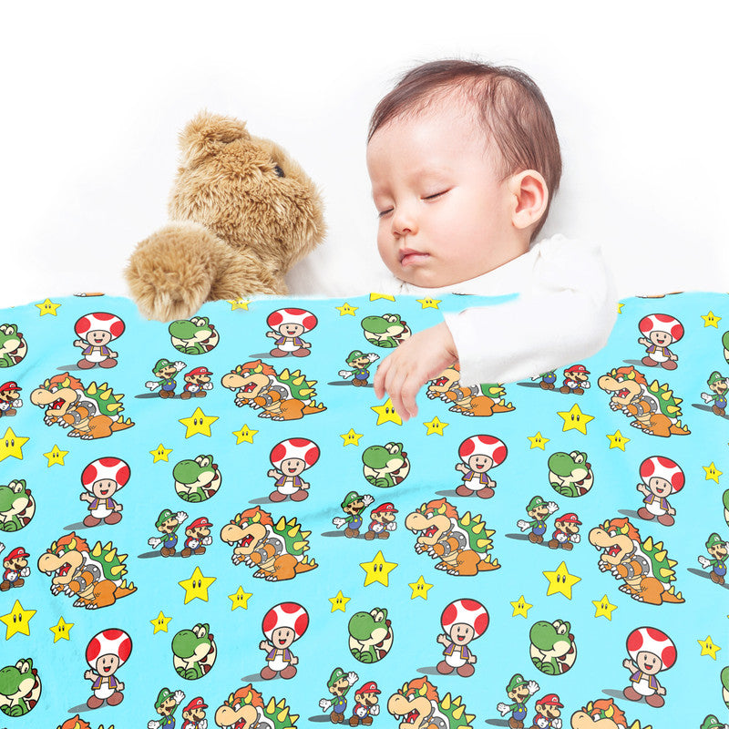 Super Mario And Friends Blue Minky Blanket