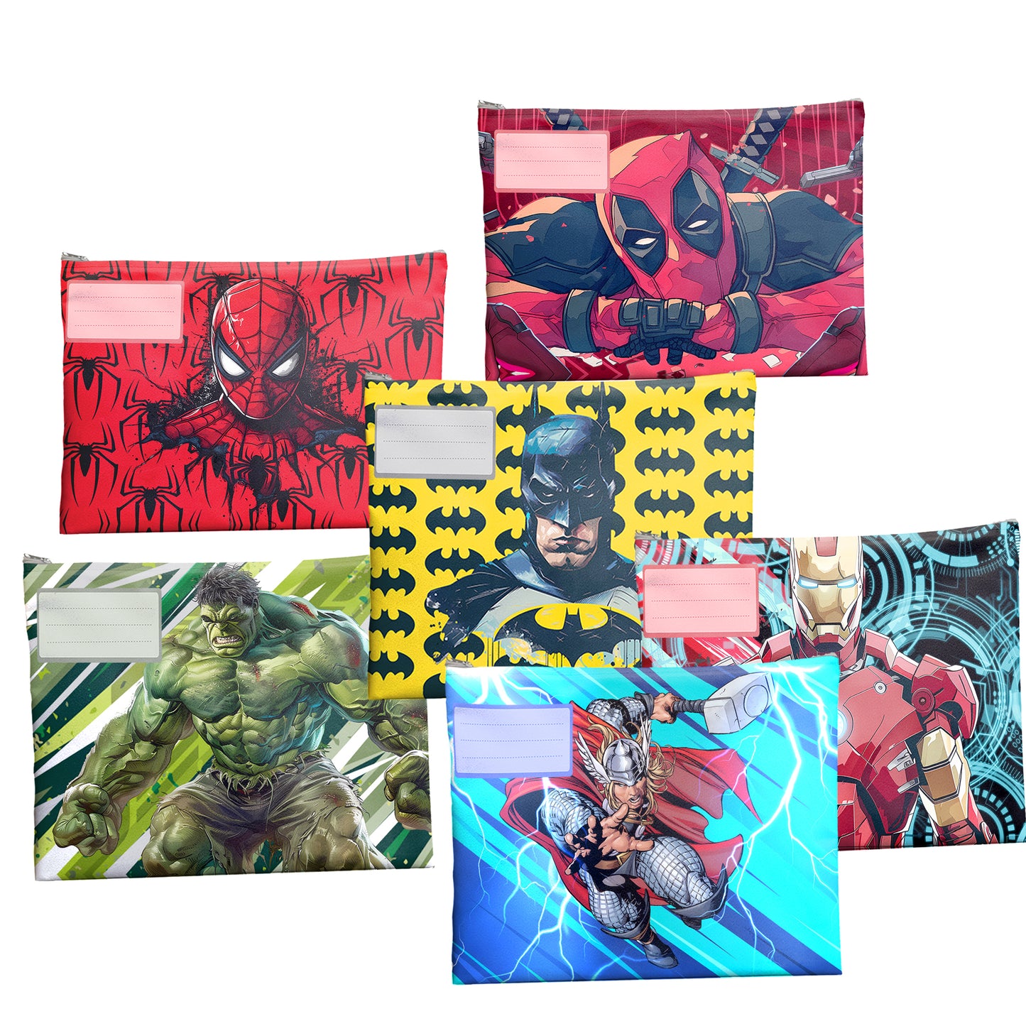 Superhero All-Stars Subject Savvy Book Bags Set of 6