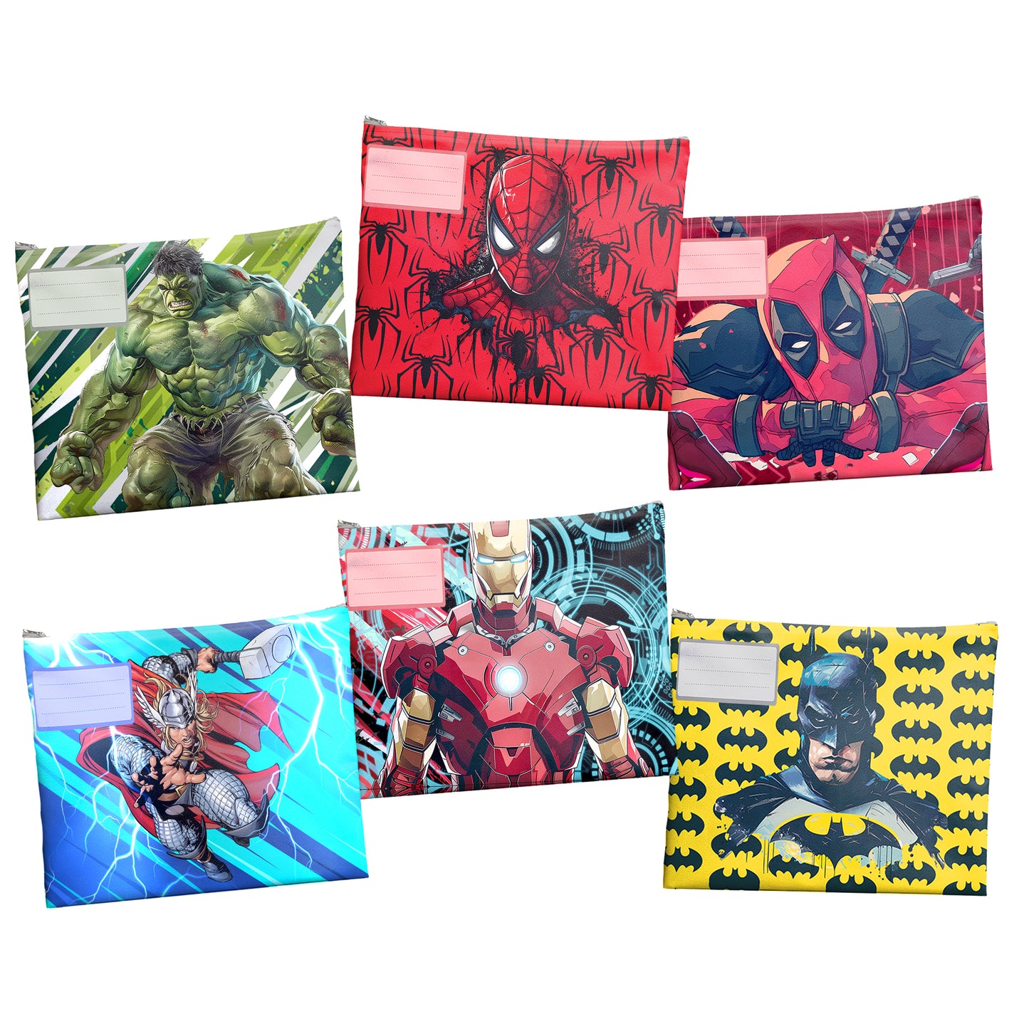Superhero All-Stars Subject Savvy Book Bags Set of 6