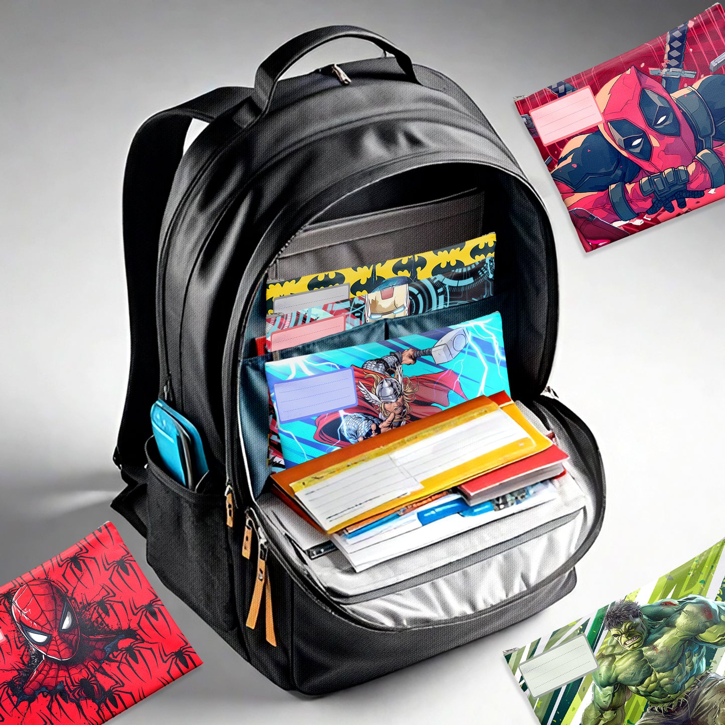 Superhero All-Stars Subject Savvy Book Bags Set of 6