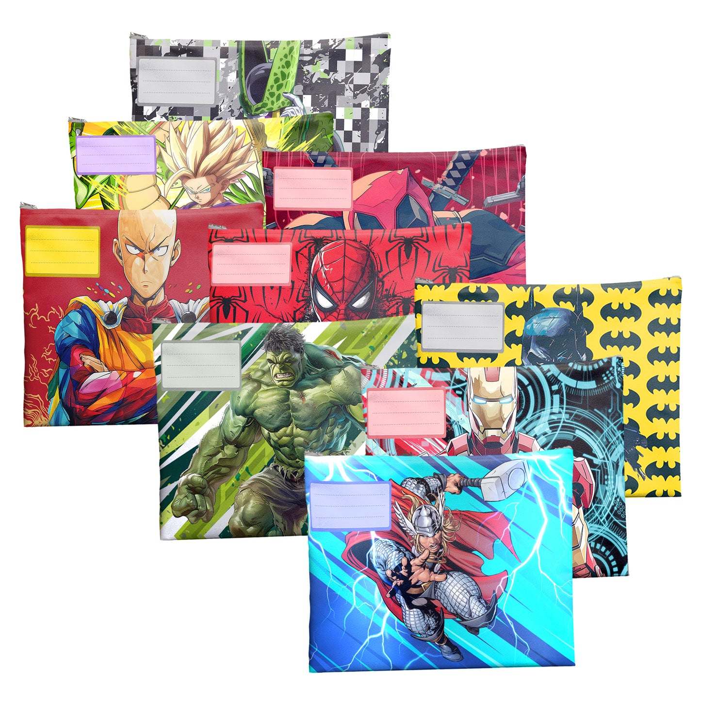 Superhero All-Stars Subject Savvy Book Bags Set of 9