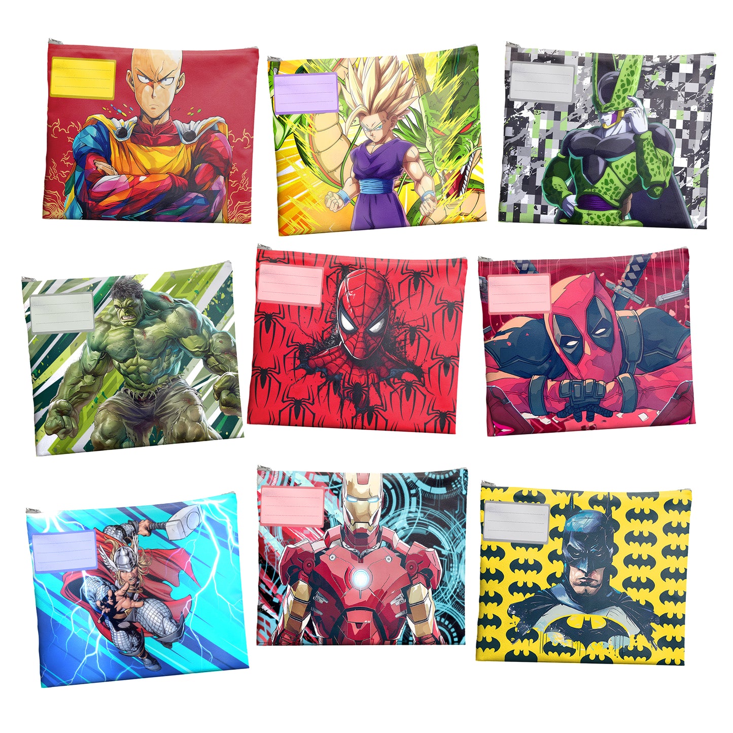 Superhero All-Stars Subject Savvy Book Bags Set of 9