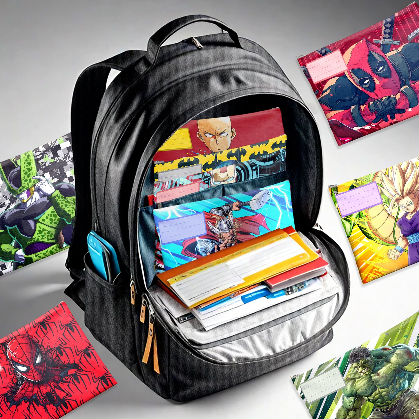 Superhero All-Stars Subject Savvy Book Bags Set of 9