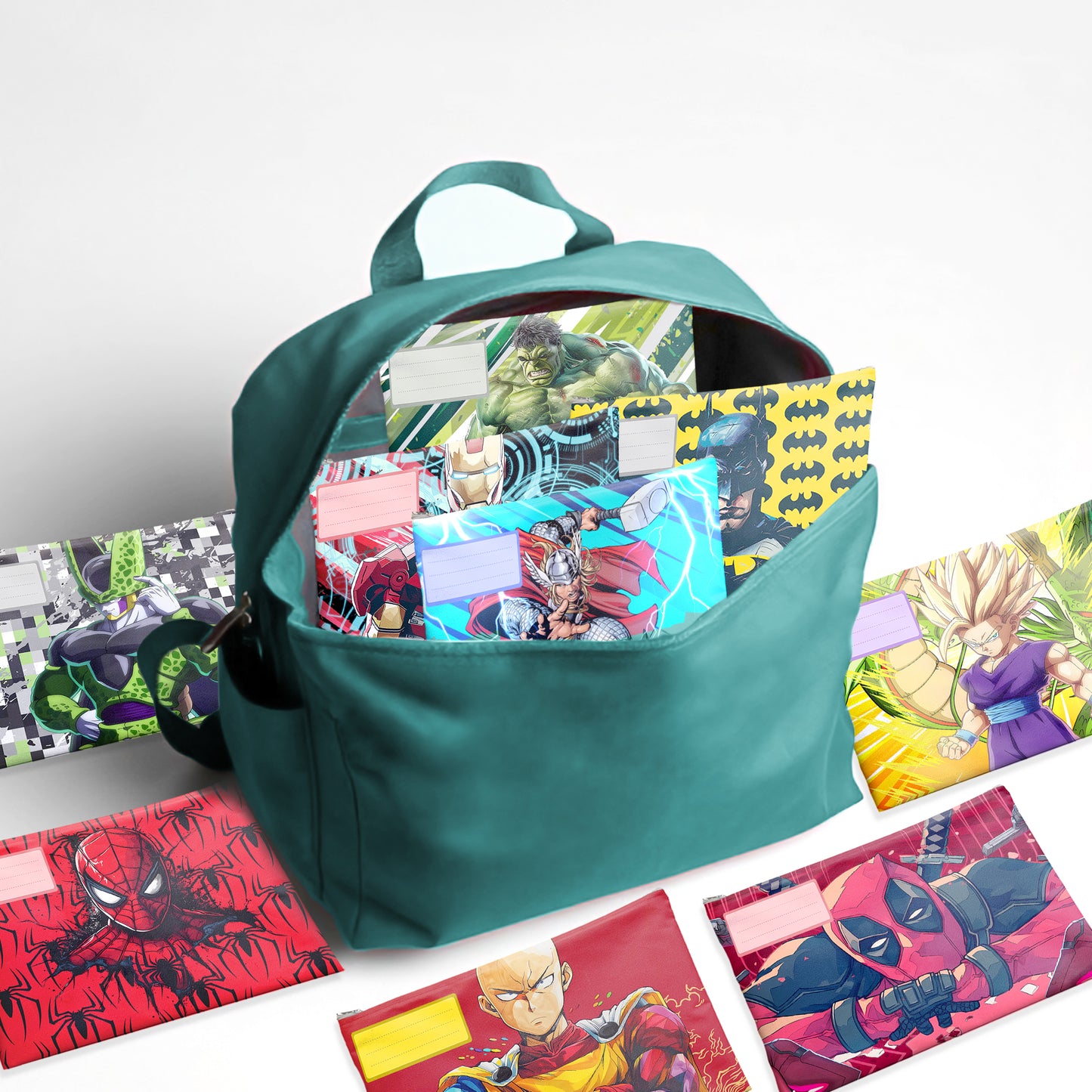 Superhero All-Stars Subject Savvy Book Bags Set of 9