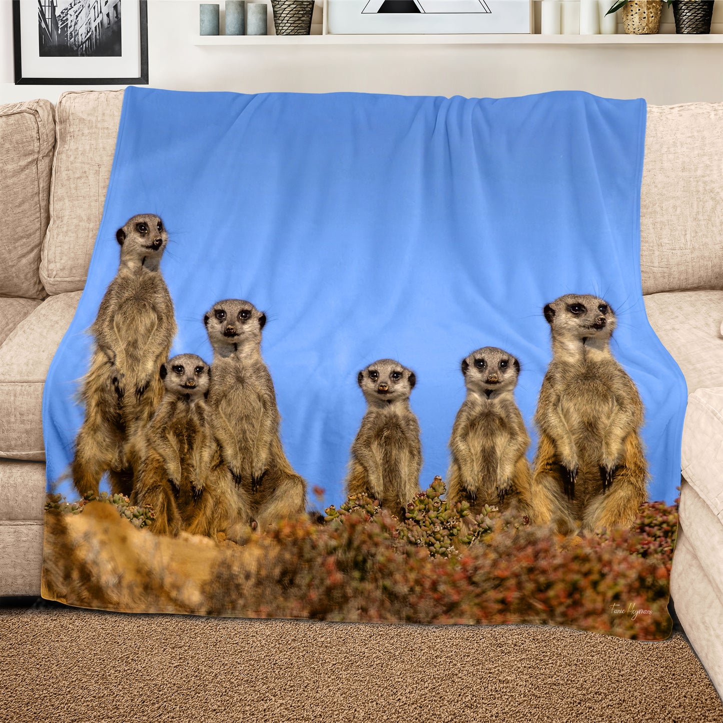 Suricate Stokstert Meerkat Light Weight Fleece Blanket By Fanie Heymans