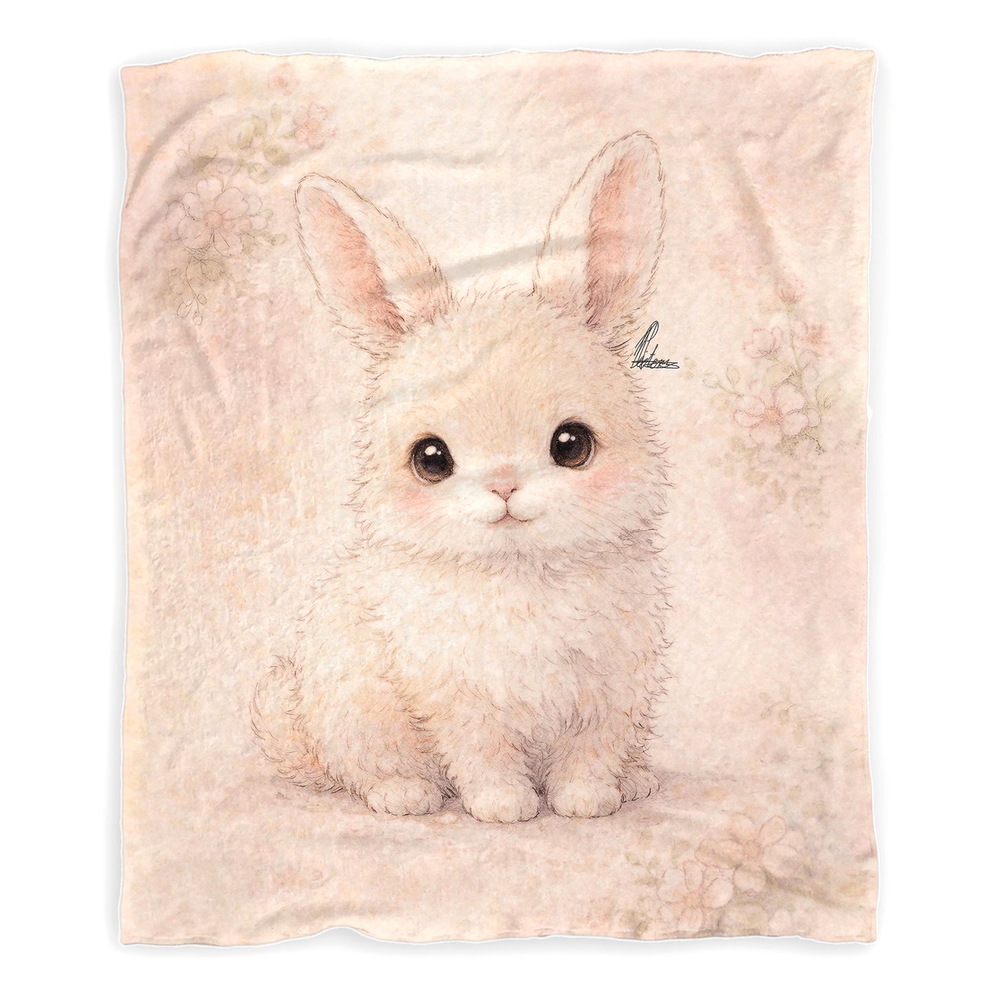 Sweet White Bunny Sitting Watercolor Baby Fleece Blanket by Nathan Pieterse