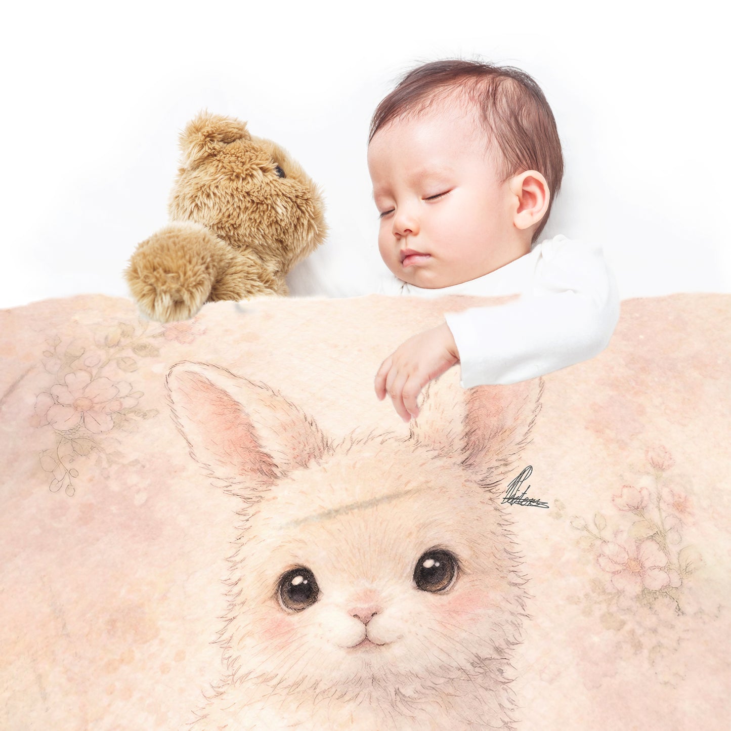 Sweet White Bunny Sitting Watercolor Baby Fleece Blanket by Nathan Pieterse