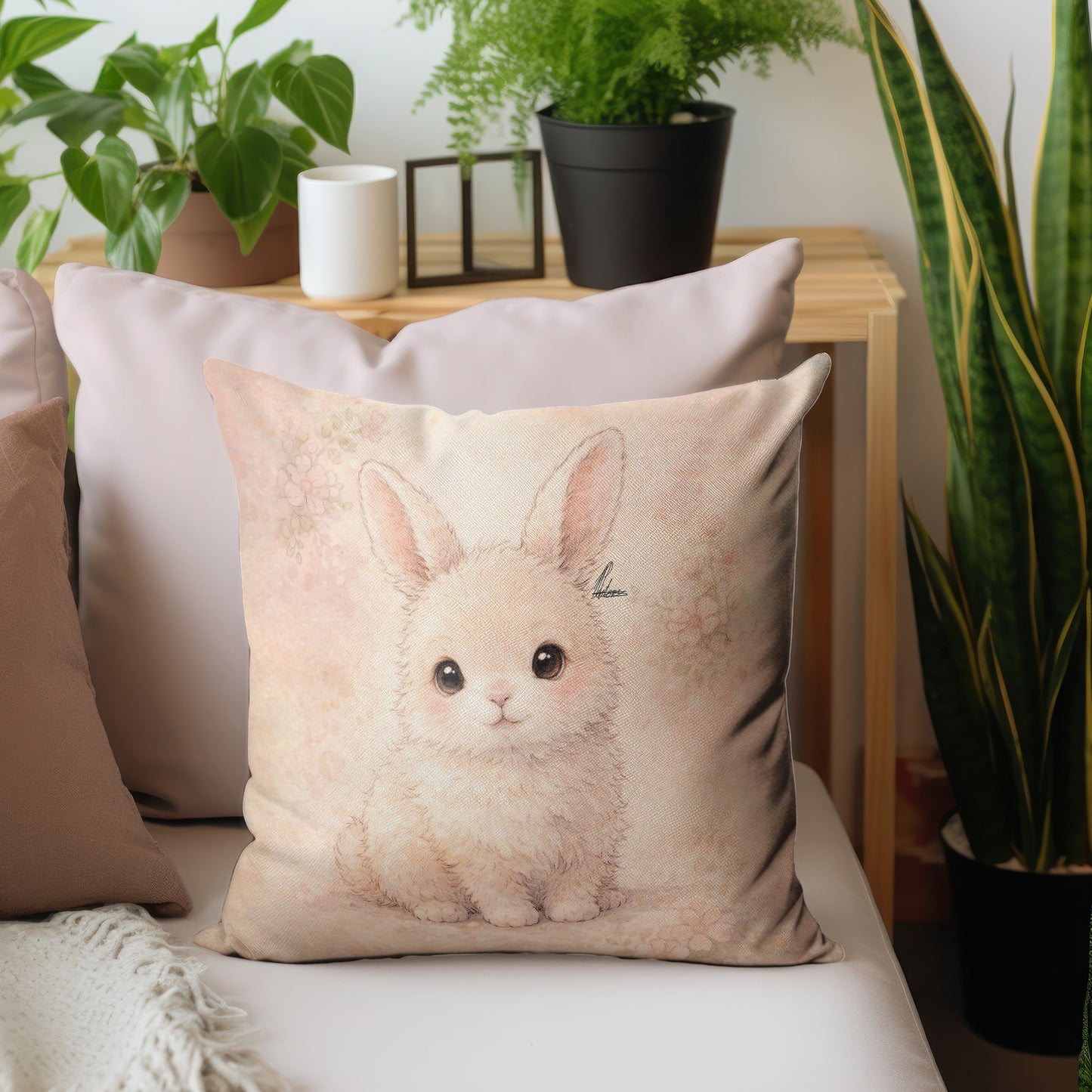 Sweet White Bunny Sitting Watercolor Kids Scatter by Nathan Pieterse