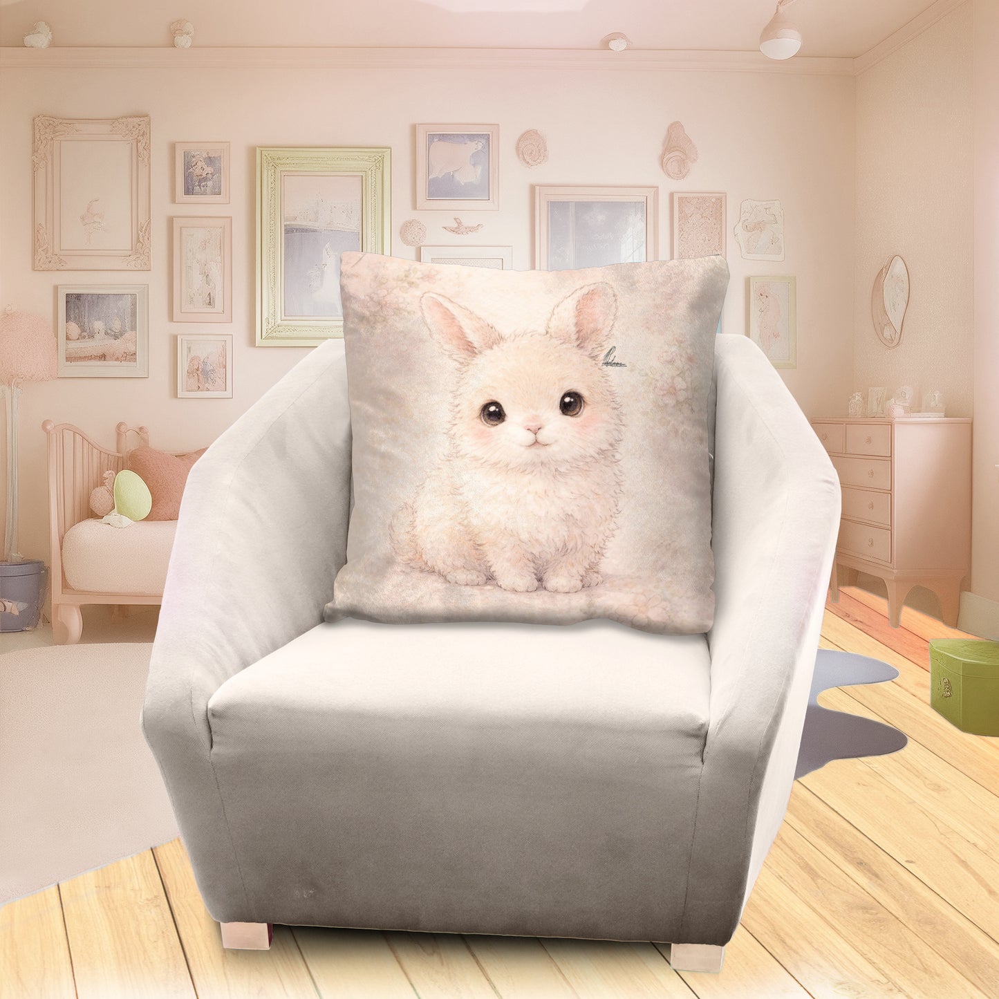 Sweet White Bunny Sitting Watercolor Kids Scatter by Nathan Pieterse