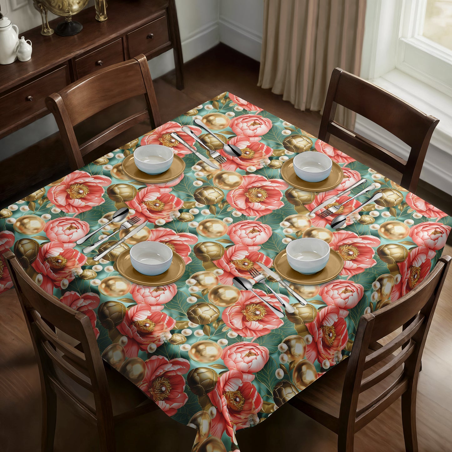 Tangerine and Gold Square Tablecloth