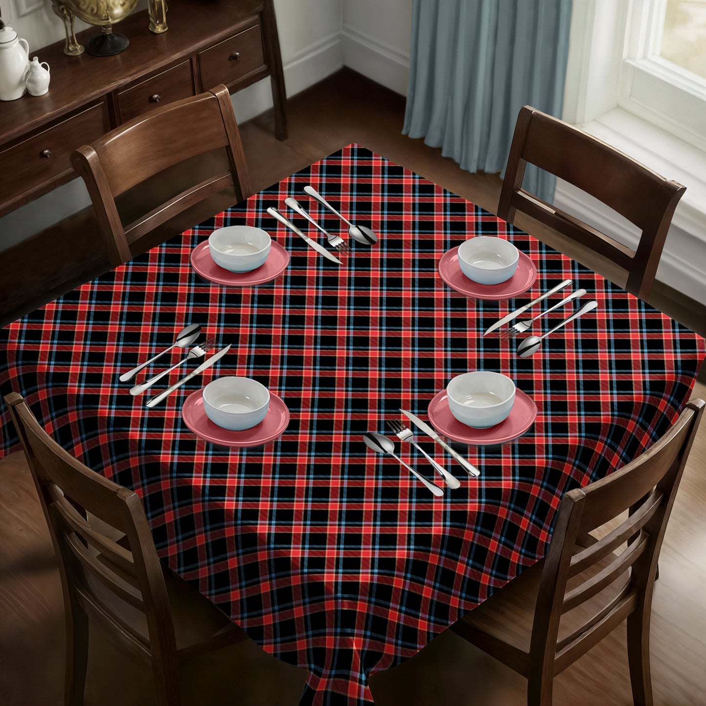 Tartan Diamond Black Red Square Tablecloth