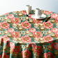 Teal And Peach Peonies Round Tablecloth