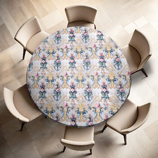 Teal Pink And Soft Grey Round Tablecloth