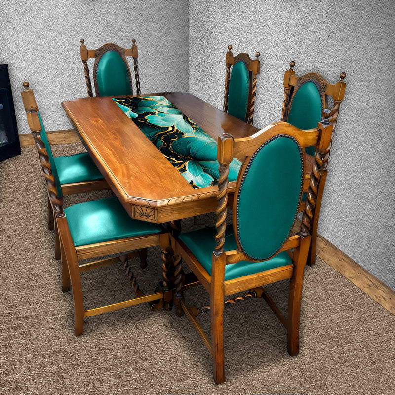 Teal Roses 160cm Table Runner