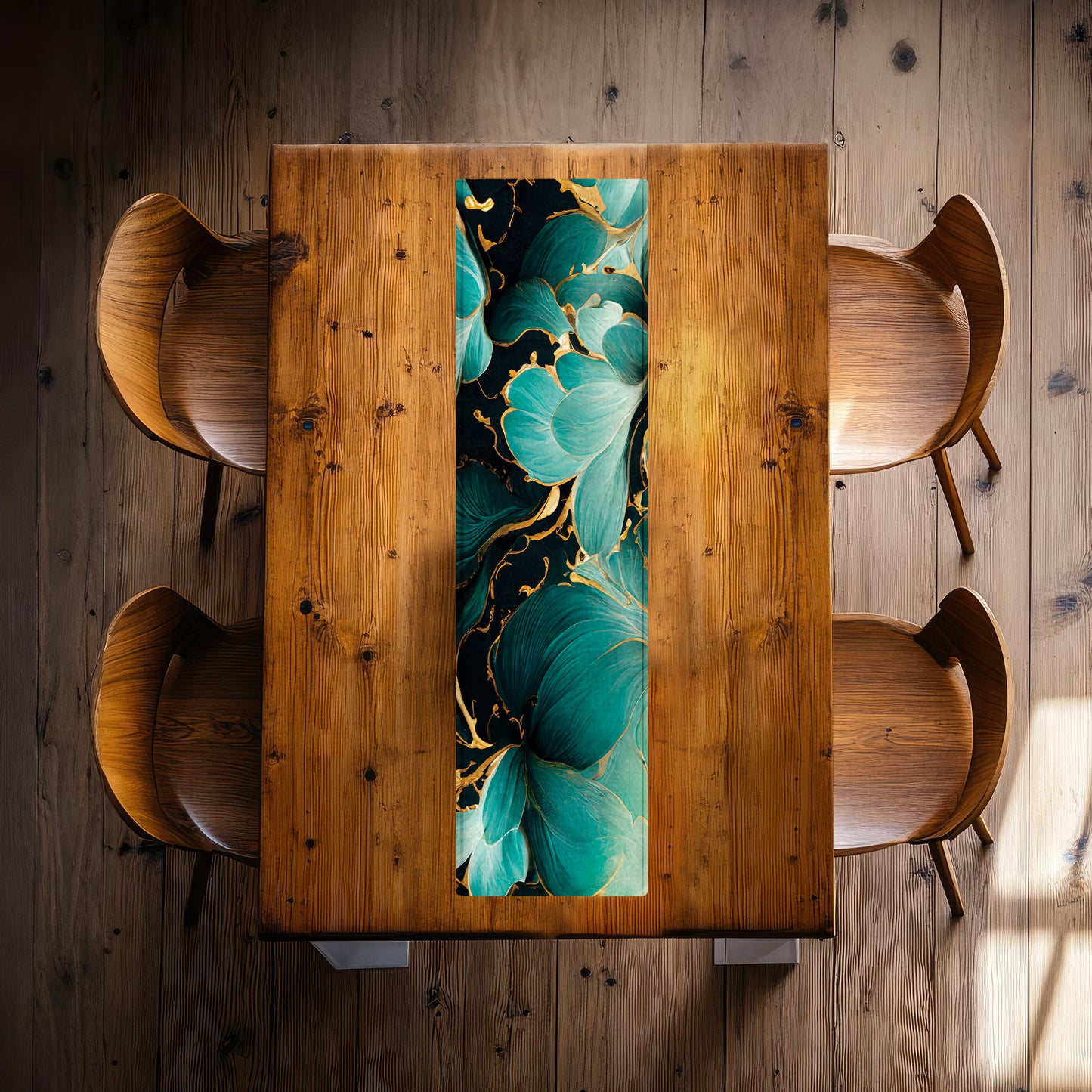 Teal Roses 160cm Table Runner