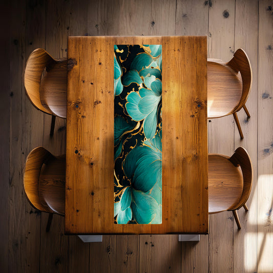 Teal Roses 160cm Table Runner