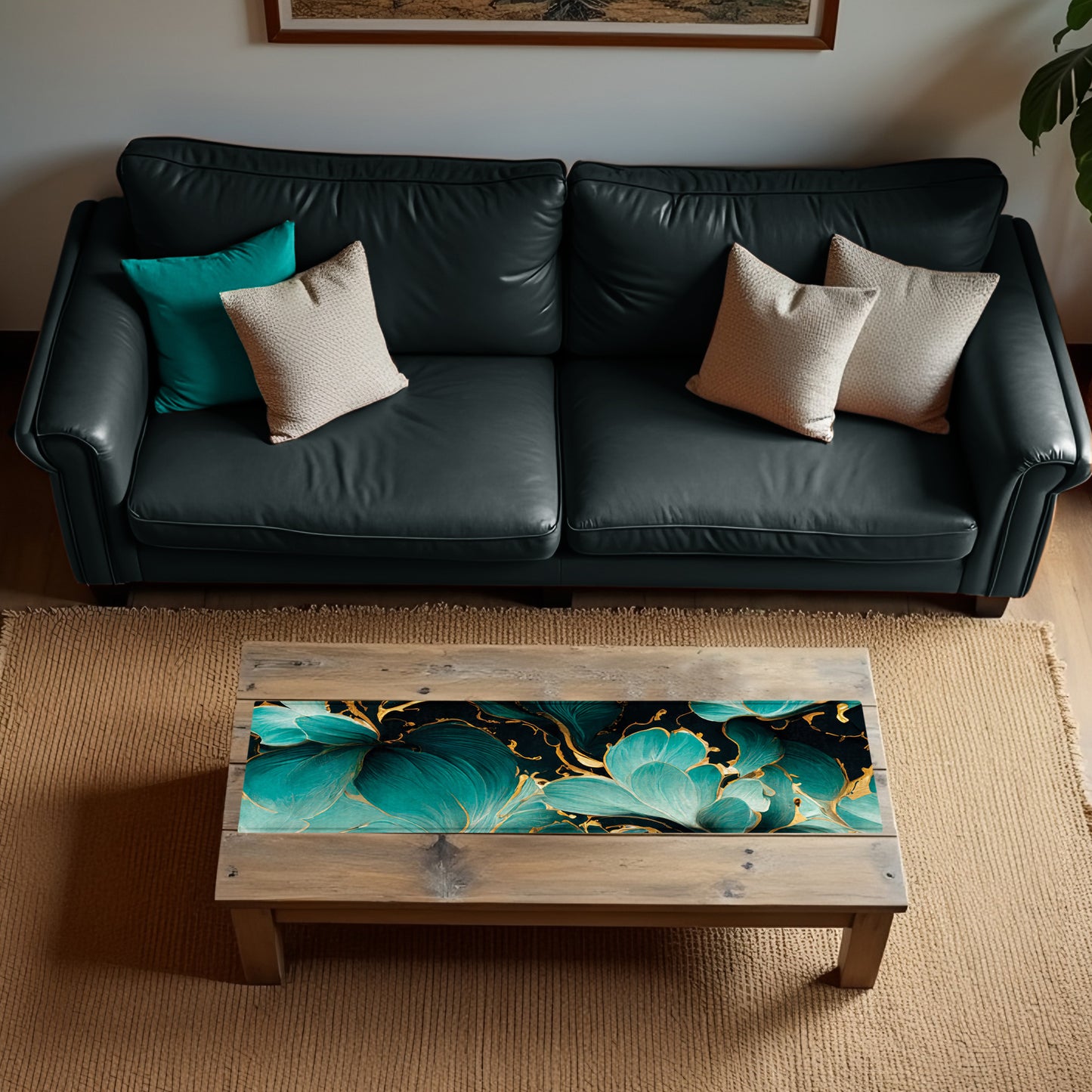 Teal Roses 160cm Table Runner