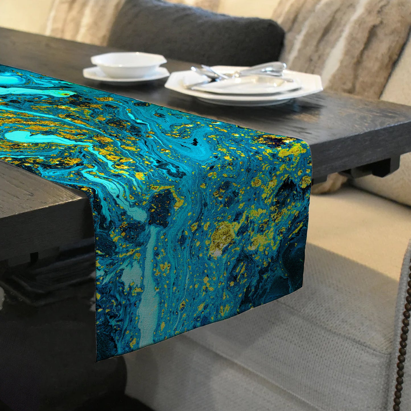 Teal Swirls Table Runner