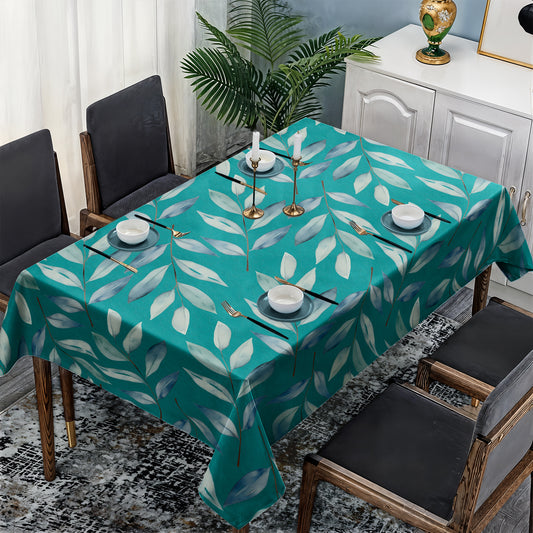 Teal Waterpainted Dried Leaves Rectangle Tablecloth By Mark Van Vuuren