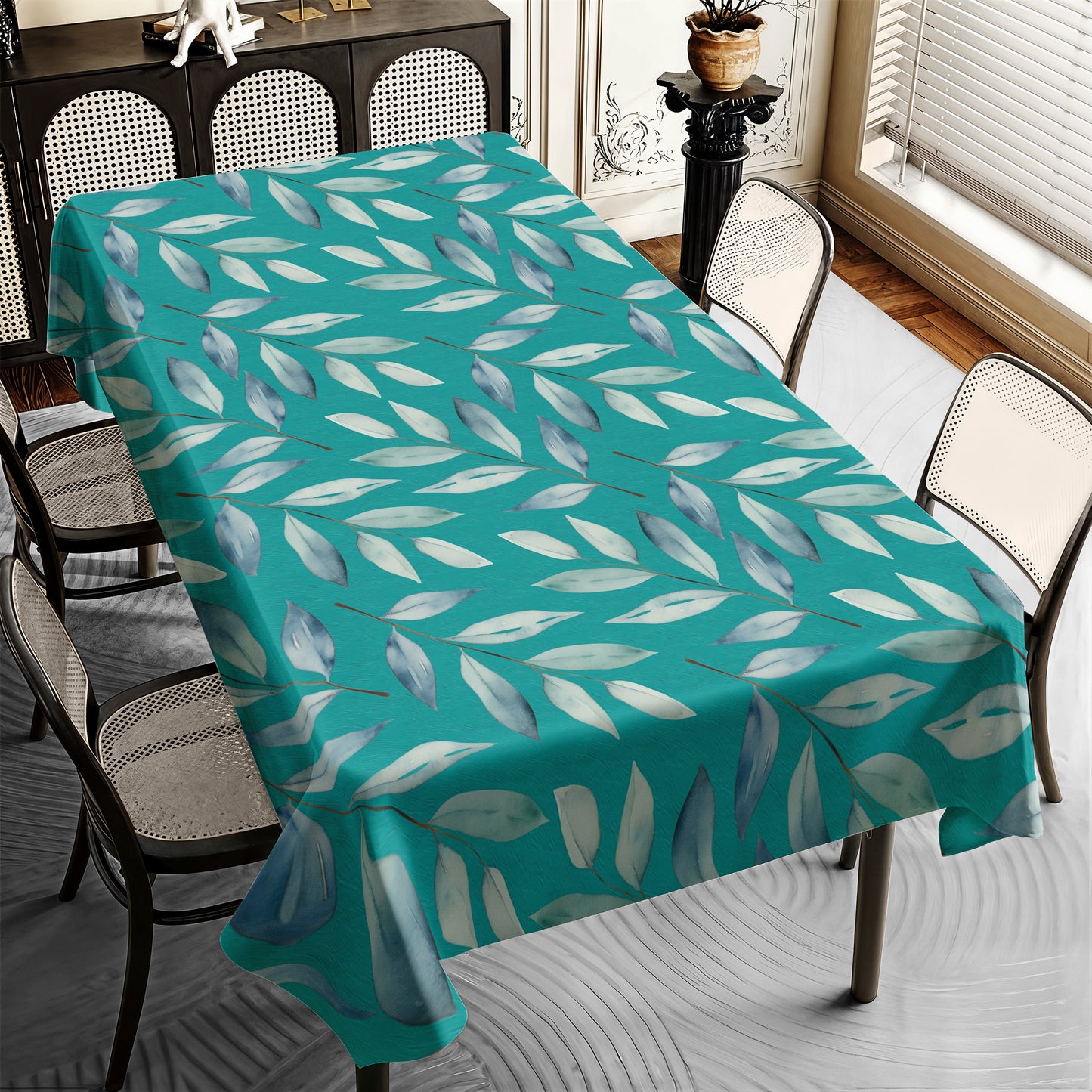 Teal Waterpainted Dried Leaves Rectangle Tablecloth By Mark Van Vuuren