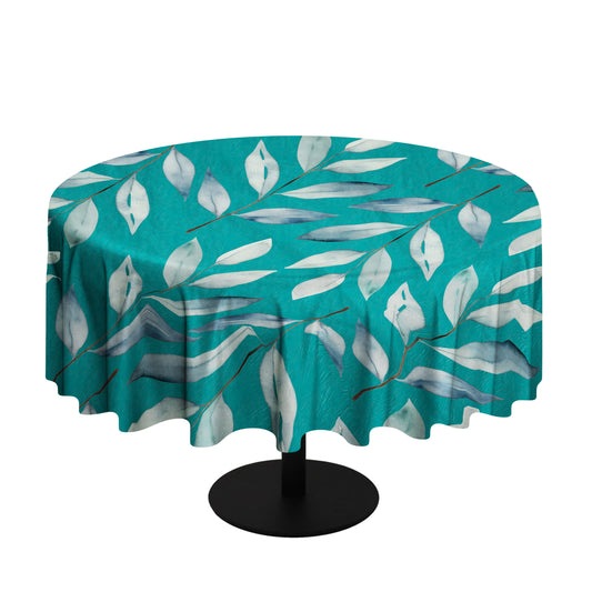 Teal Waterpainted Dryed Leaves By Mark Van Vuuren Round Tablecloth