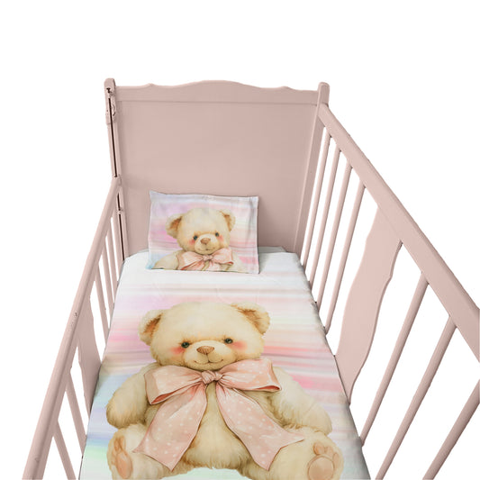 Teddy with Bow Cot Set