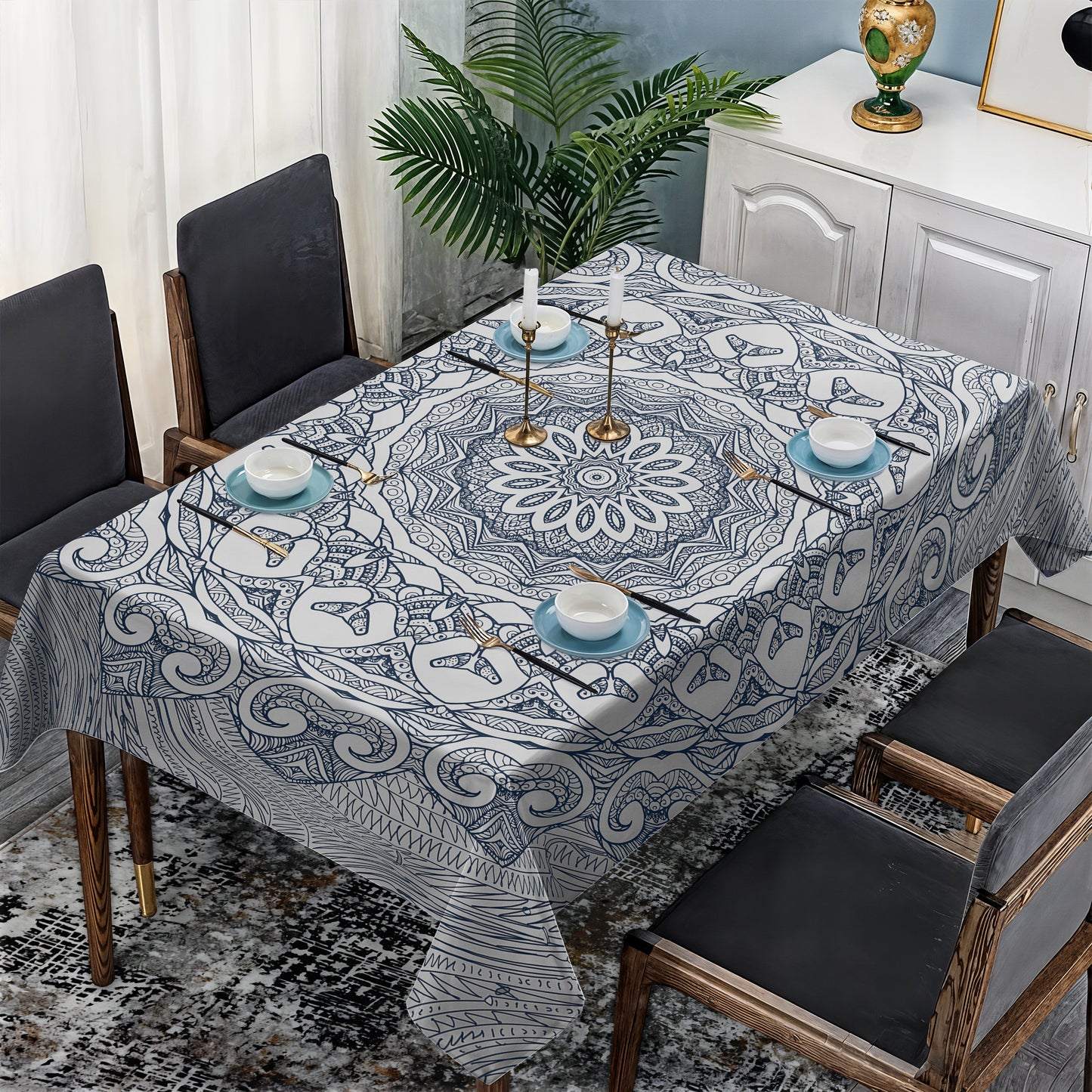 The Lotus Within Black Grey Rectangle Tablecloth
