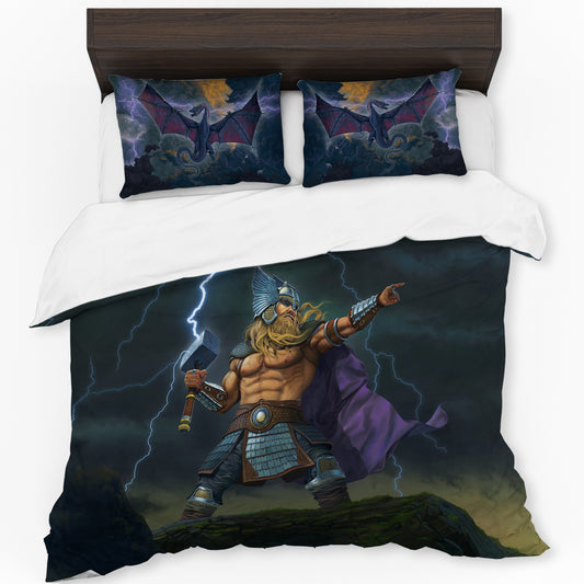 Thor God of Thunder VS Thunder Dragon Duvet Cover Set By Vincent Hie