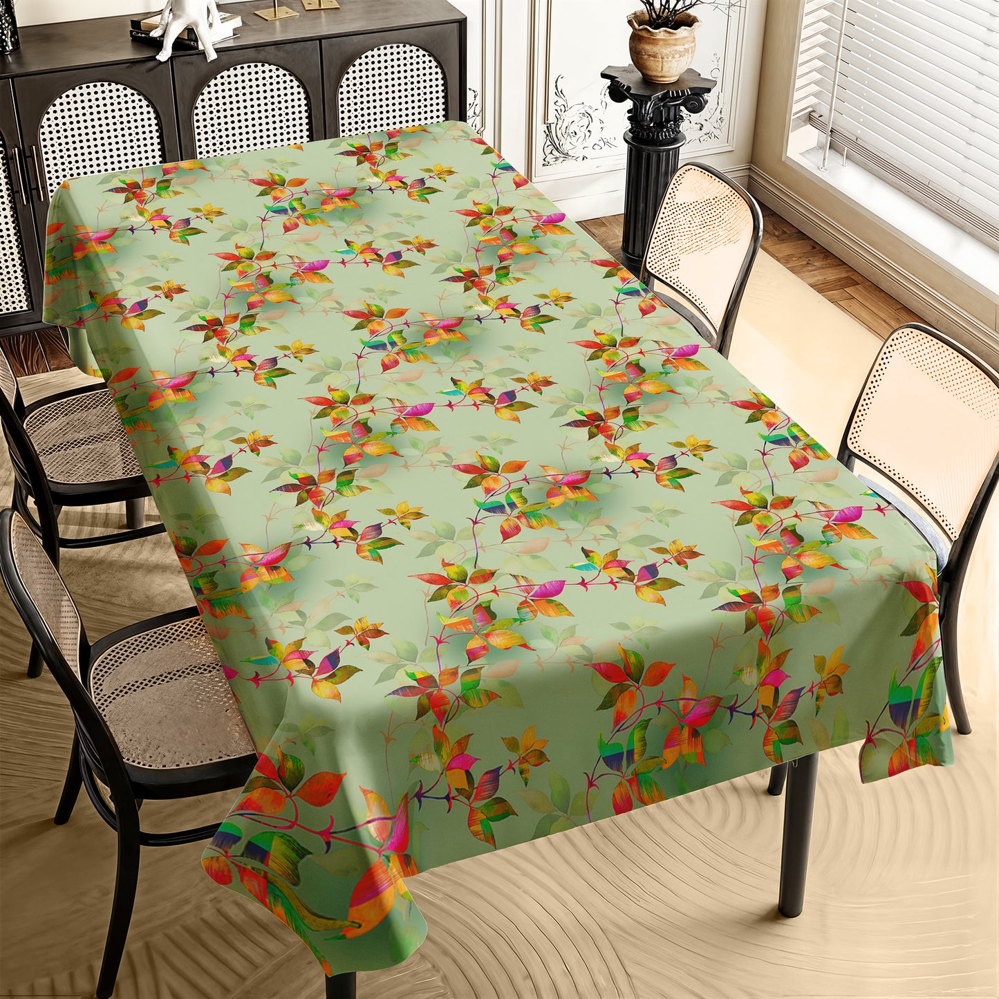 Tiny Leaves on Green Rectangle Tablecloth