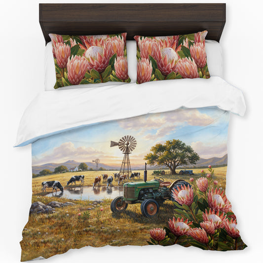 Tractor Trails & Protea Blooms Duvet Cover Set