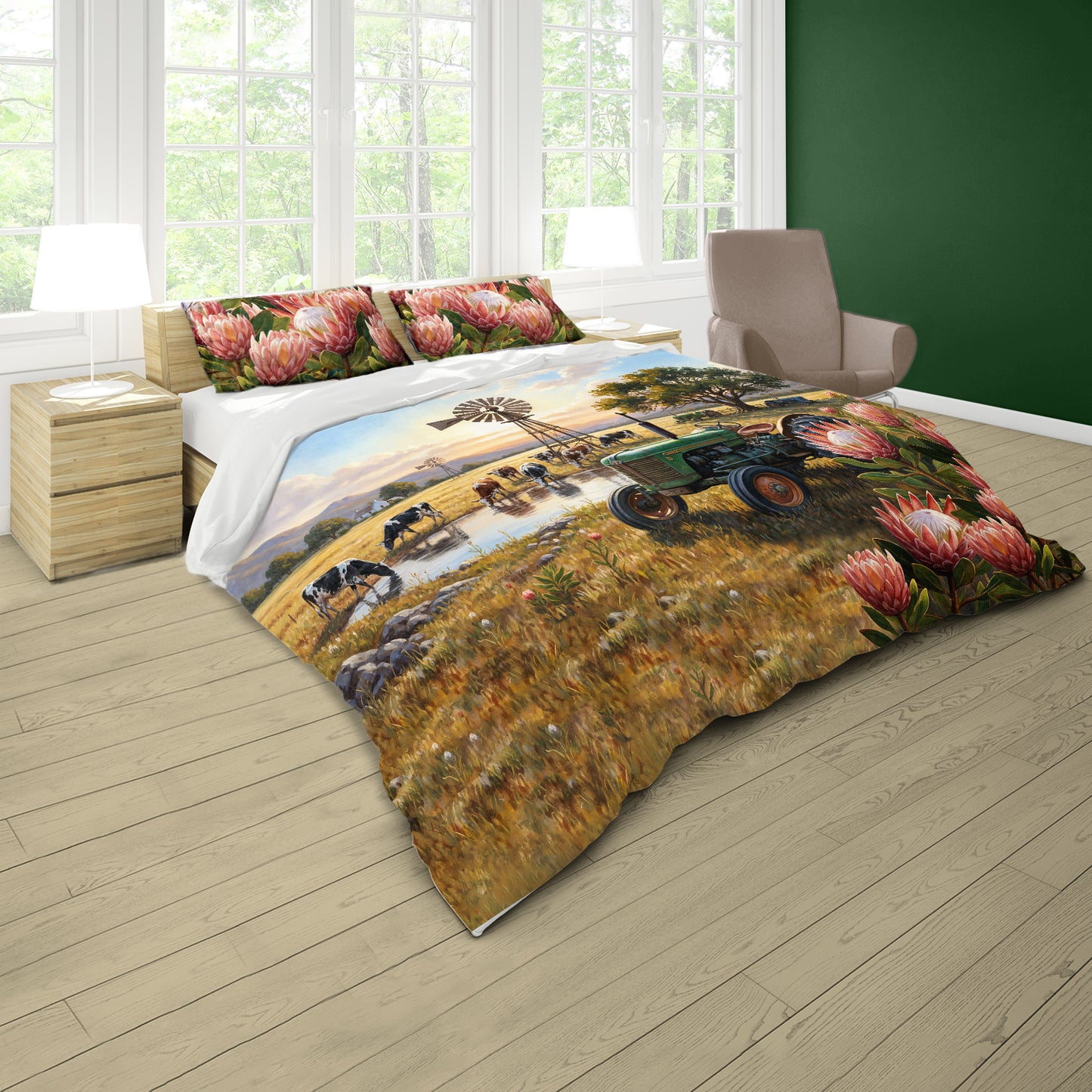 Tractor Trails & Protea Blooms Duvet Cover Set
