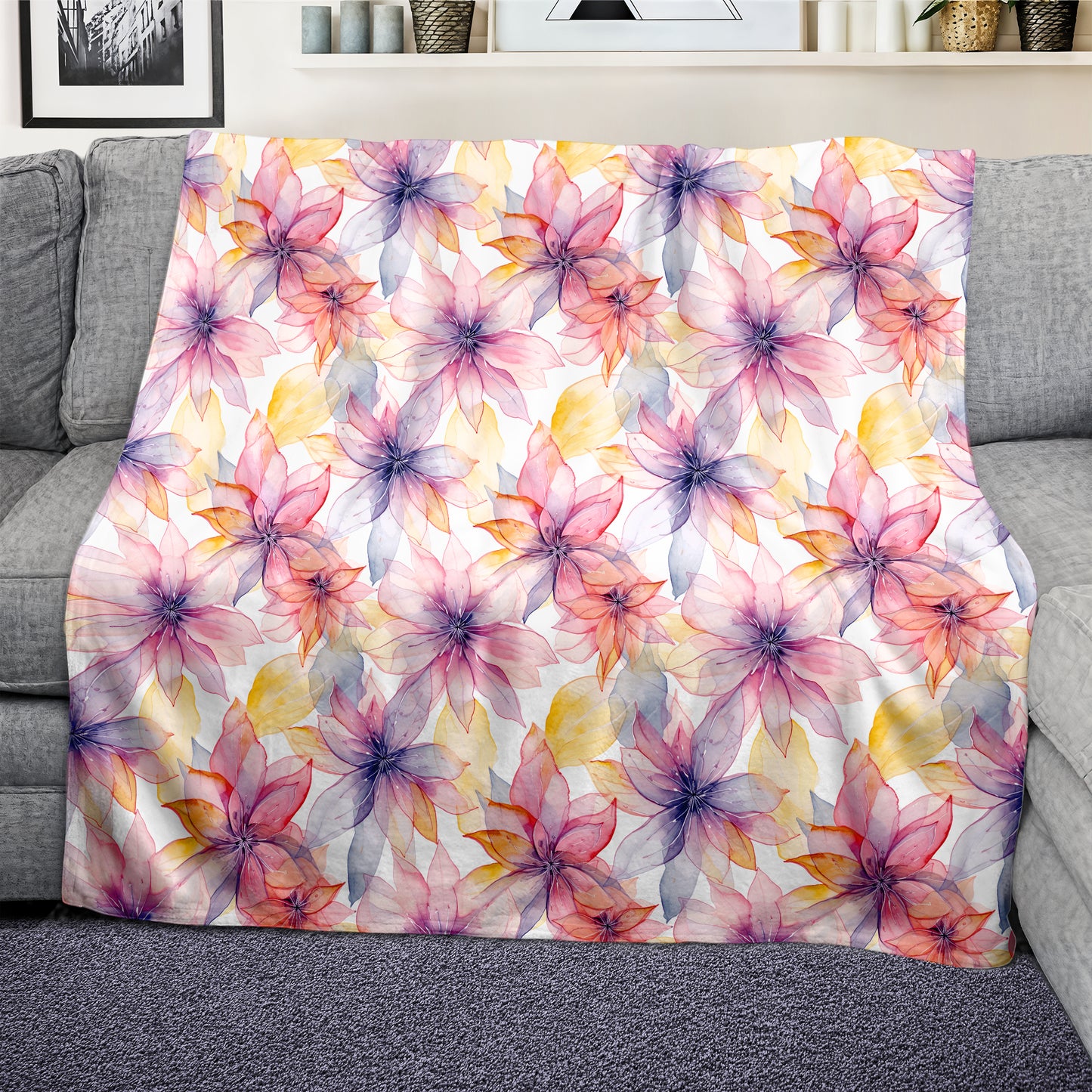 Translucent Flowers Light Weight Fleece Blanket
